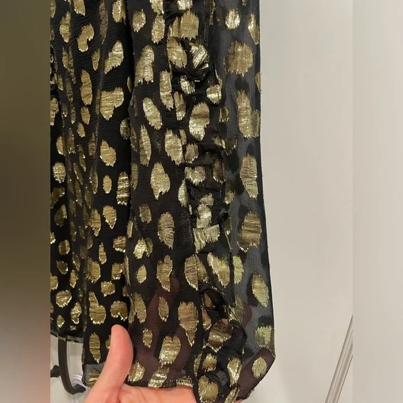 Rebecca Taylor 100% Silk Black and Gold Ruffle Sleeve Blouse- Size 0 - Picture 7 of 9